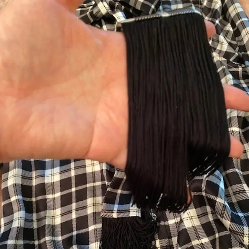 Equipment Plaid 100% Silk Tie Neck Fringe Top M